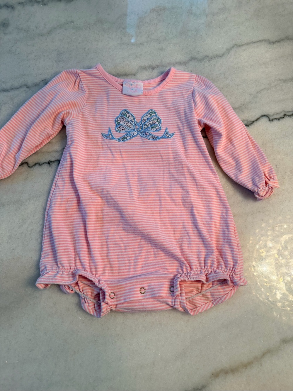 Pink Striped Baby Bubble Romper with Bow Applique